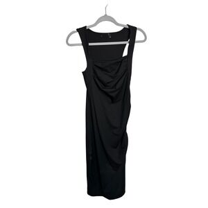 Ribbed Bodycon Midi Dress Ruched Sleeveless Casual‎ Black Dress
